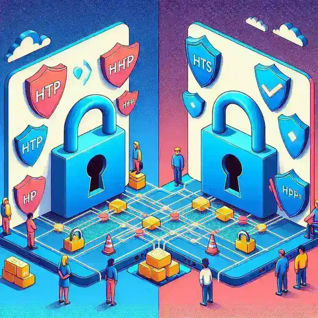 "Comparativa visual entre protocolos HTTP y HTTPS, destacando las diferencias clave en seguridad y privacidad para usuarios comunes, con gráficos ilustrativos y elementos informativos."