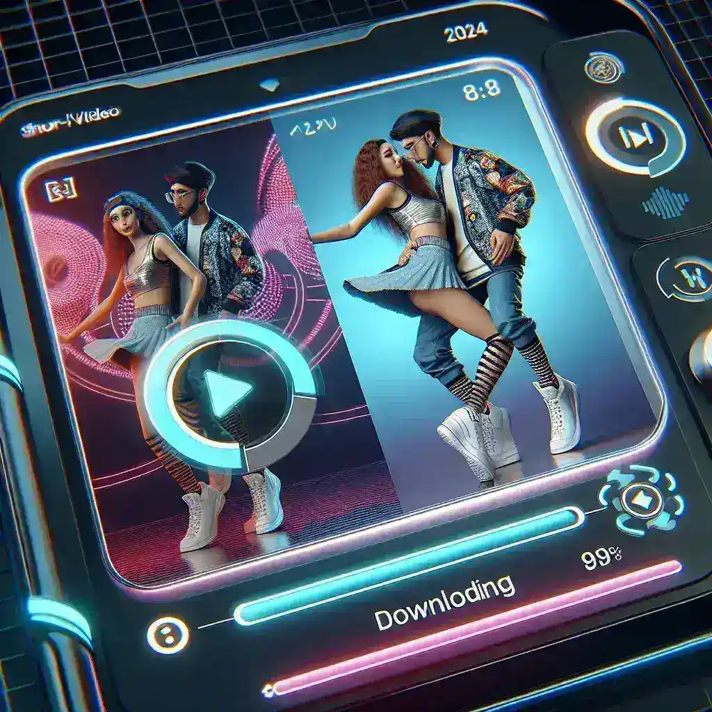 "Guía Completa para Descargar Videos de TikTok en 2024: Pantalla de un dispositivo móvil mostrando el proceso de descarga de un video de TikTok, con íconos de aplicaciones y contenido viral en segundo plano."